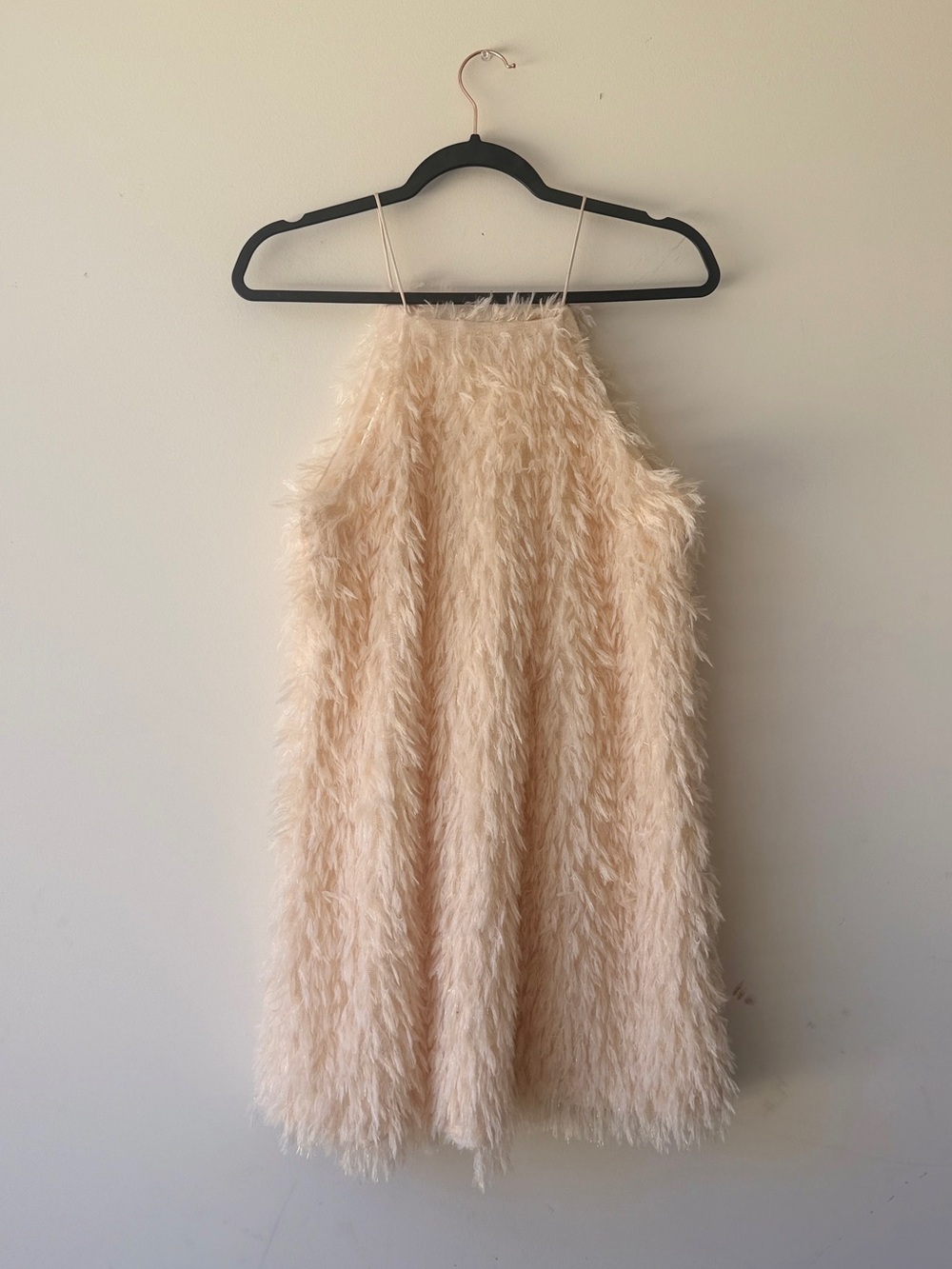 TCEC Cream Feather-Trim Halter Girls Dress